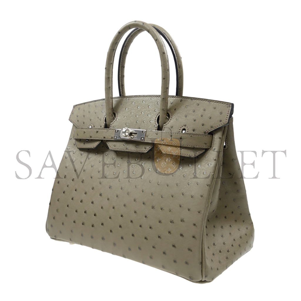 HERMÈS MASTER BIRKIN 30 OSTRICH LEATHER MEDIUM BROWN SILVER BUCKLE H041933CK70 (30*22*16cm)